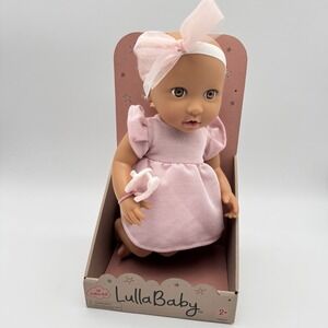 New LullaBaby 14" Baby Doll w/ Pink Dress Headband & Pacifier